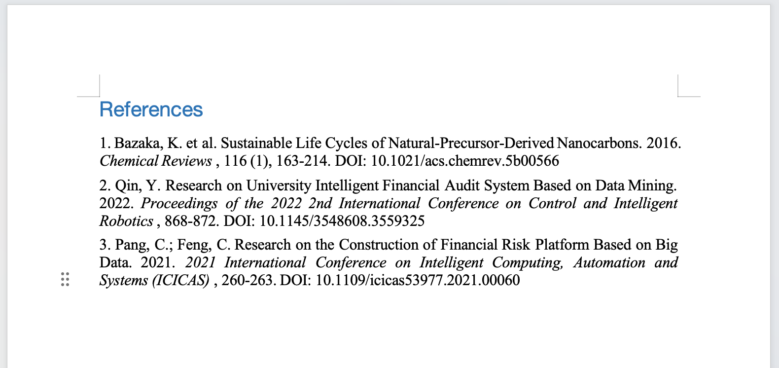 ACS Citation Generator Word Export Example - Professional formatted references ready for academic papers